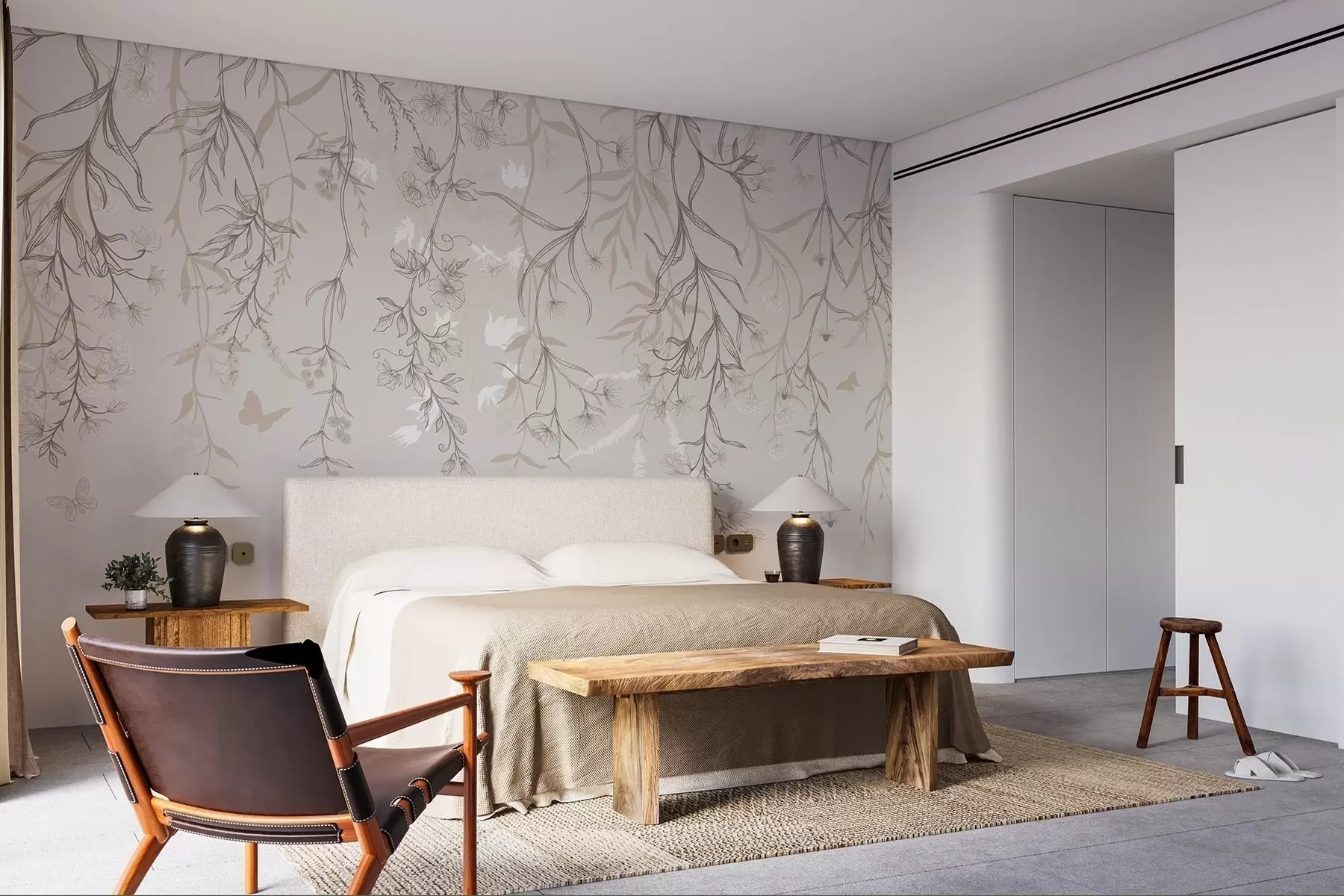 murais de parede Flores finas e lineares penduradas na montanha w02007