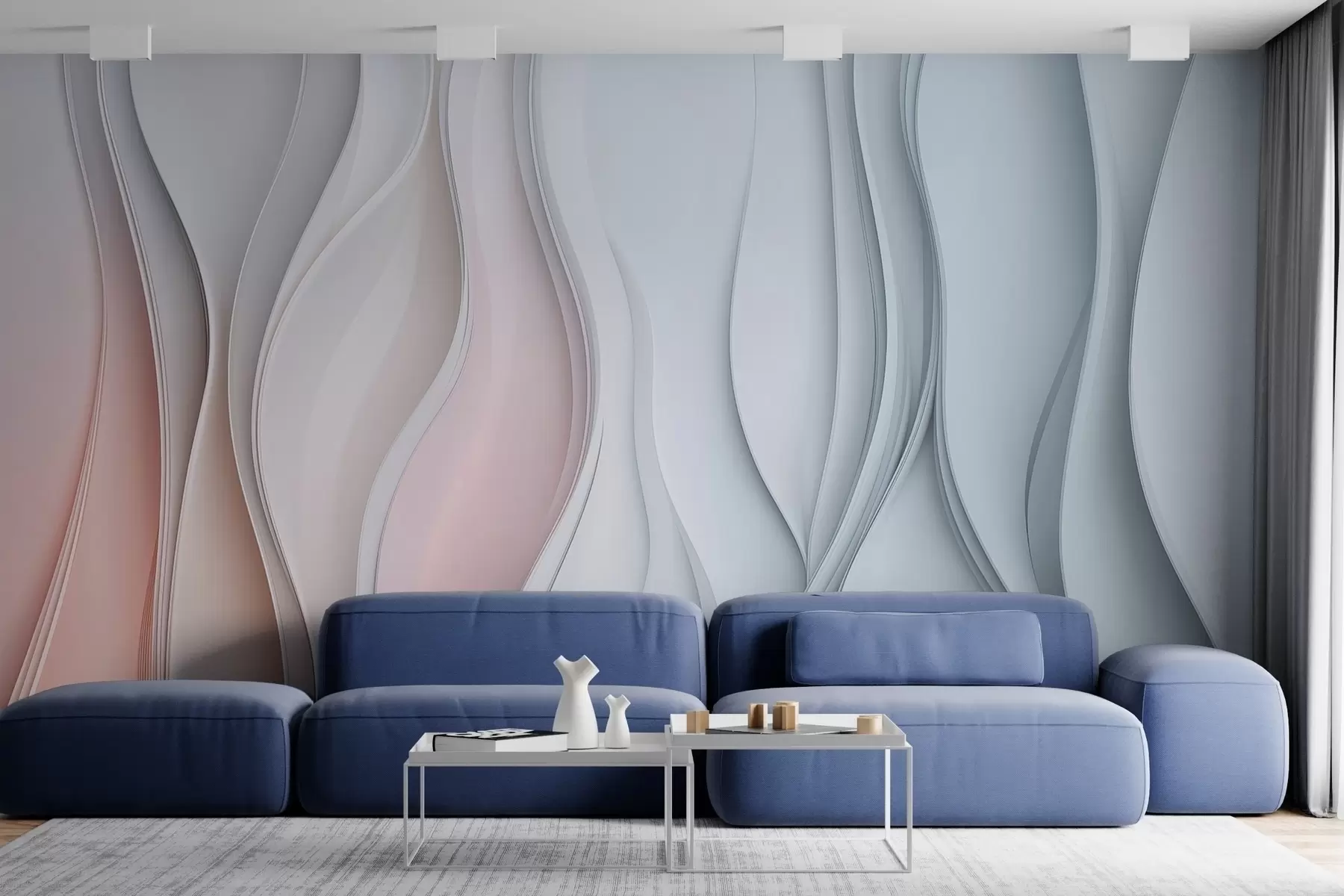 murais de parede Ondas de cores volumétricas na parede w02013