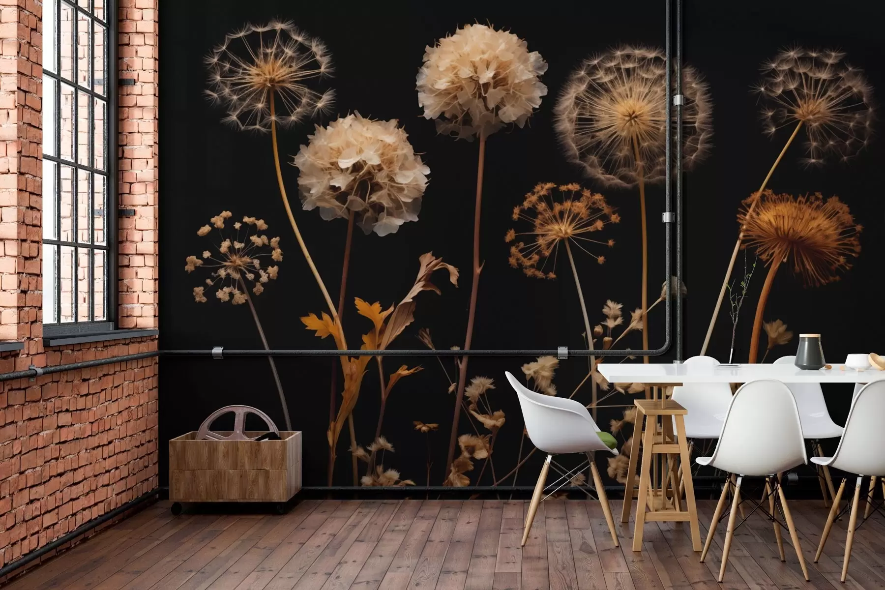 murais de parede Dandelions em um fundo escuro w02251
