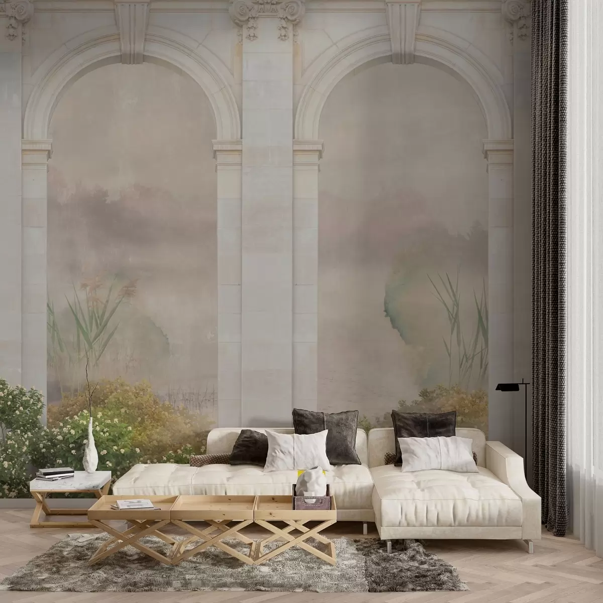 murais de parede Arcos leves com arbustos e flores w02371v1