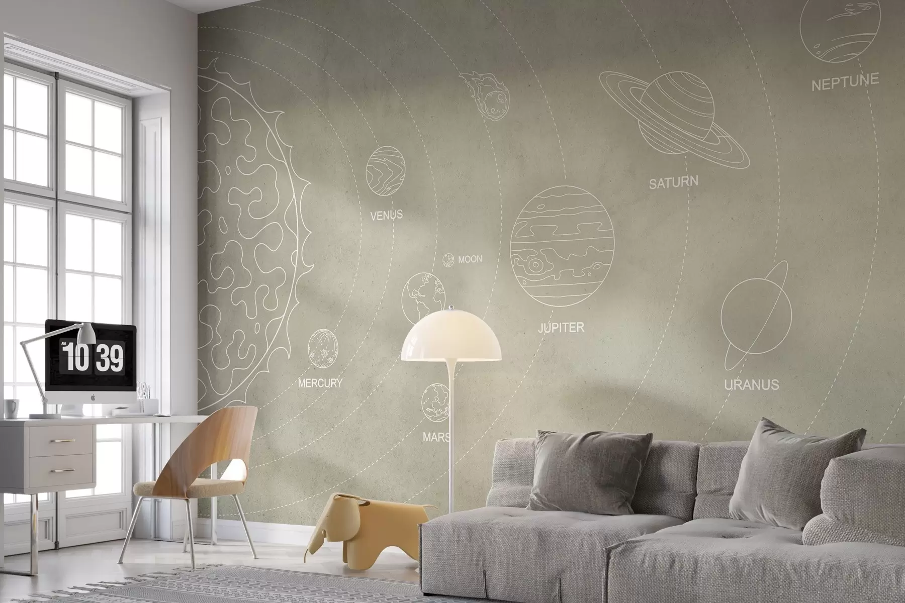 murais de parede Sistema solar em um estilo minimalista em um fundo bege texturizado w02344