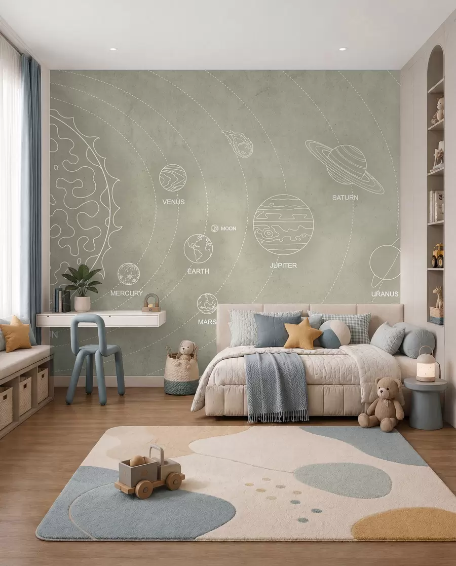 murais de parede Sistema solar em um estilo minimalista em um fundo bege texturizado w02344