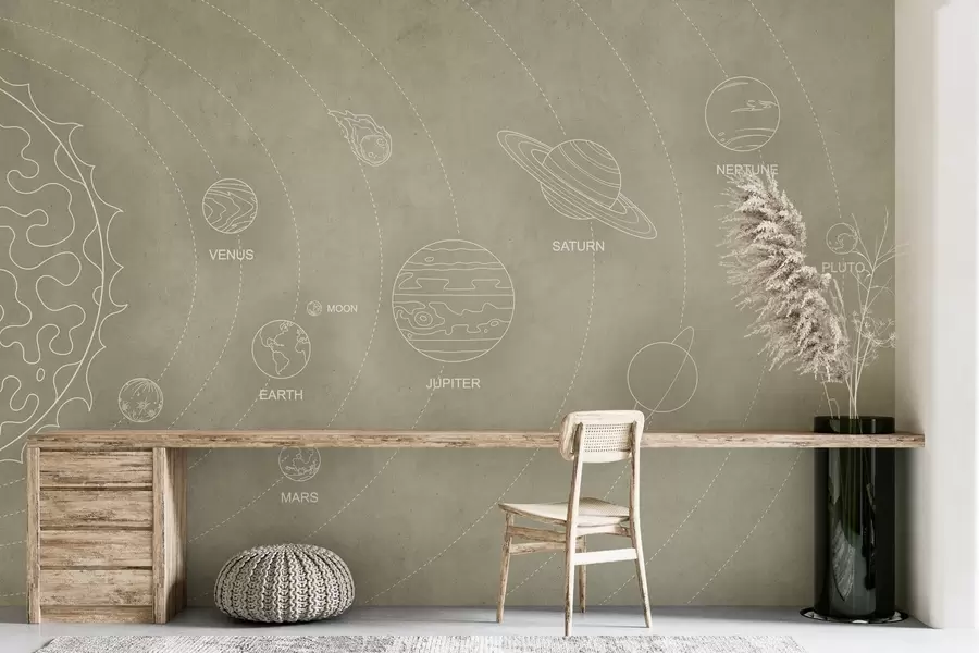 murais de parede Sistema solar em um estilo minimalista em um fundo bege texturizado w02344