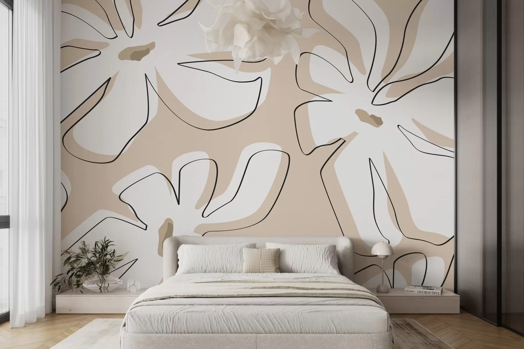 murais de parede Grandes flores brancas abstratas w02383