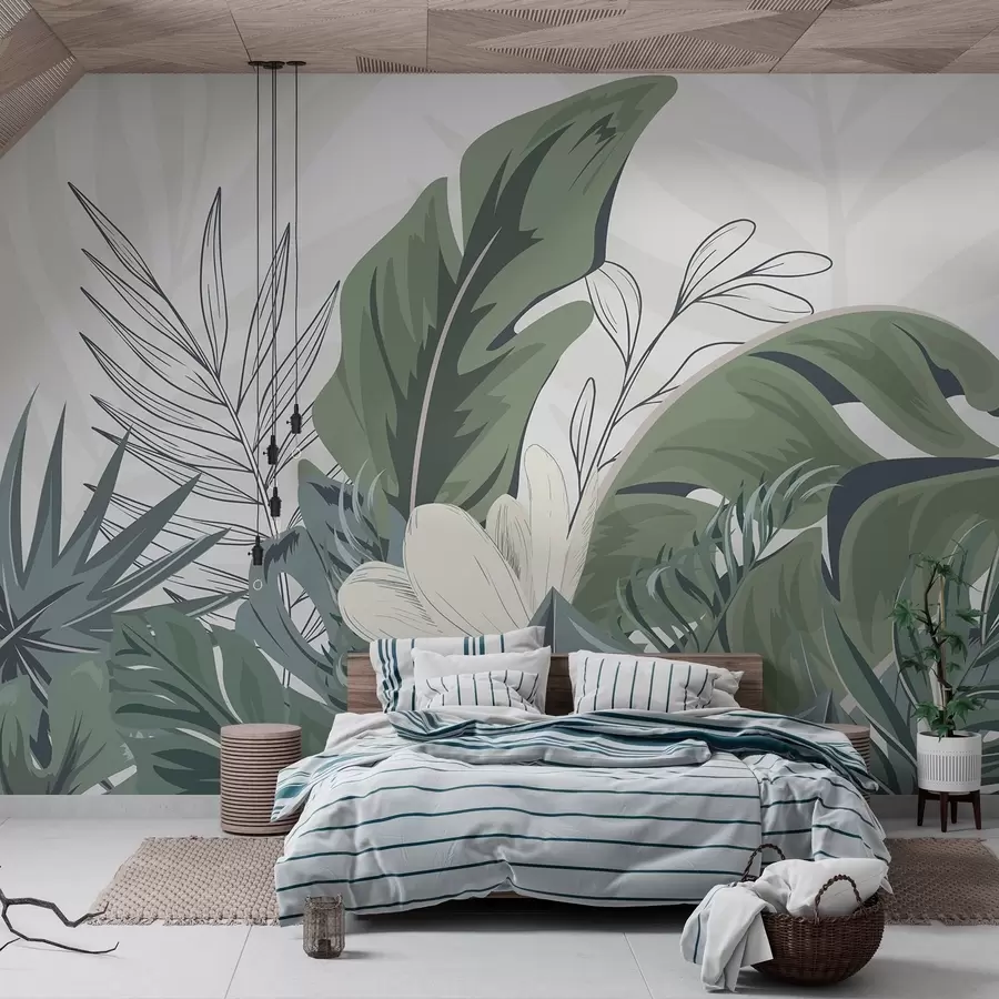murais de parede Folhas e flores tropicais w01550