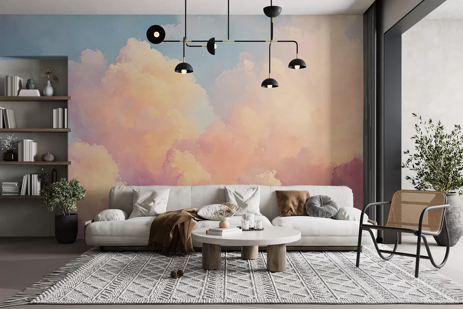 murais de parede Céu suave com tons de azul-rosa w08455