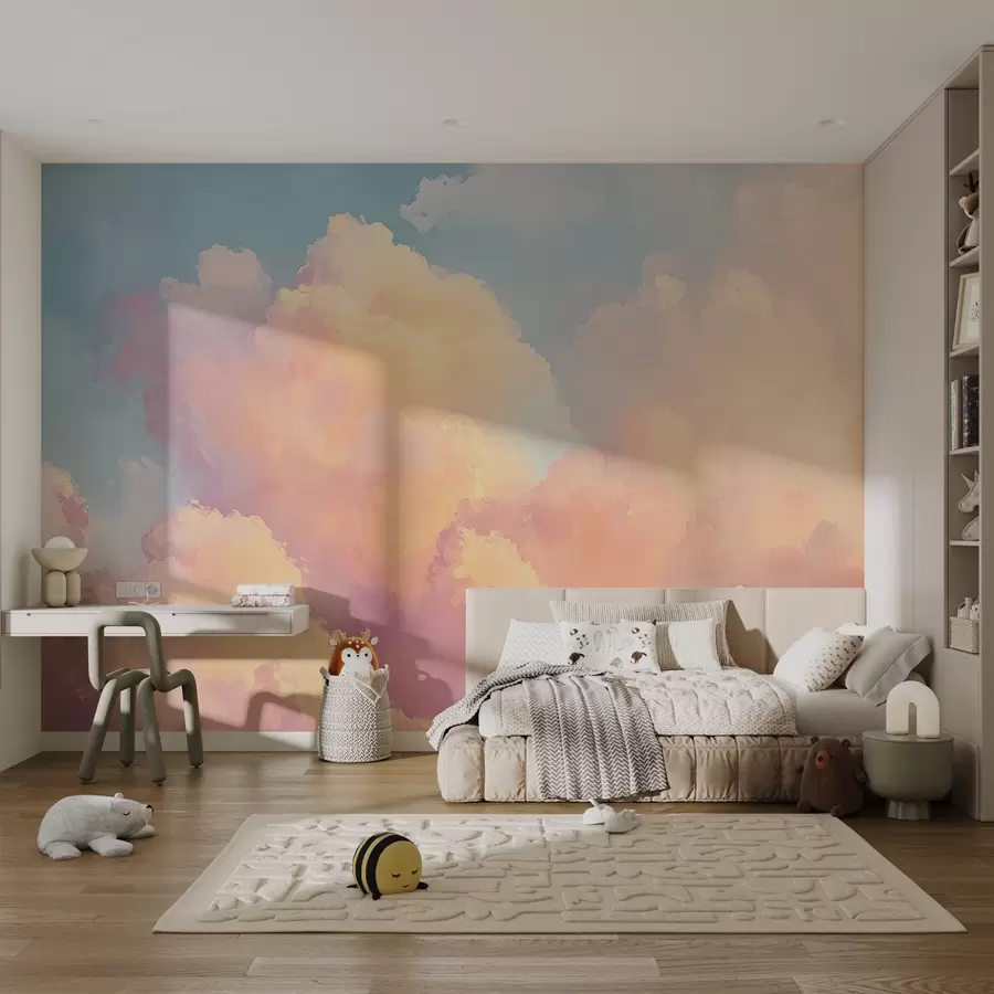 murais de parede Céu suave com tons de azul-rosa w08455