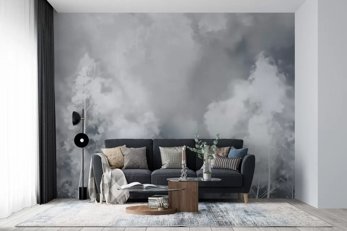 murais de parede Floresta elegante em cores pastéis, efeito de giz na parede w02412