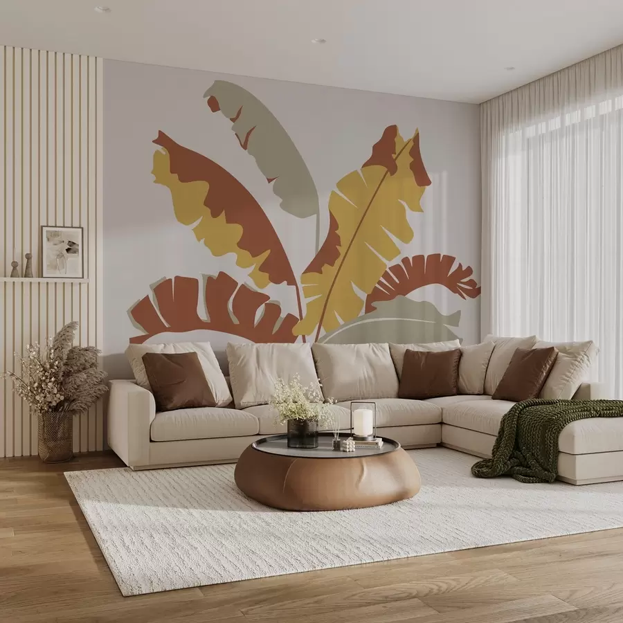 murais de parede Folhas tropicais de cor vermelha e amarela w02424