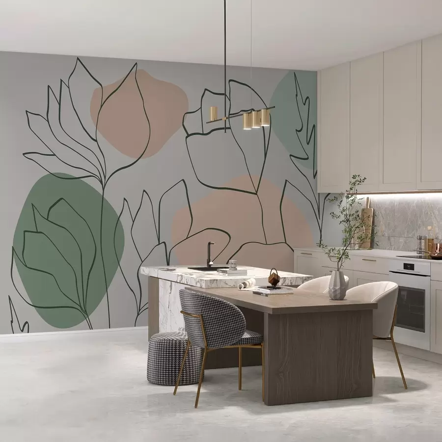 murais de parede Padrão de planta com linhas em pontos w02425