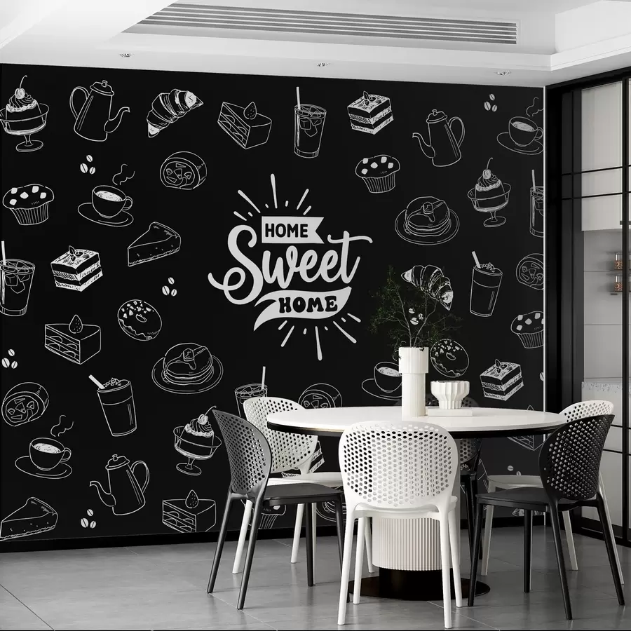 murais de parede papel de parede preto para a cozinha com padrões brancos w02349
