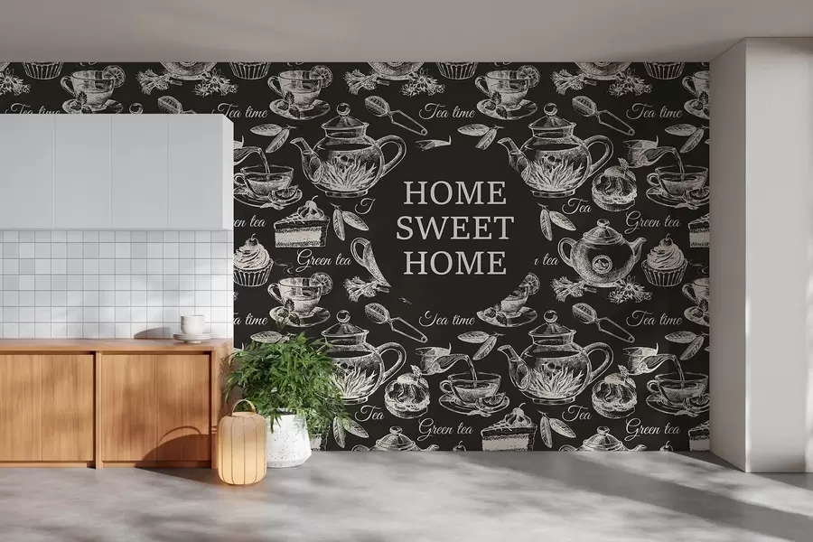 murais de parede papel de parede escuro para a cozinha com padrões bege w02404