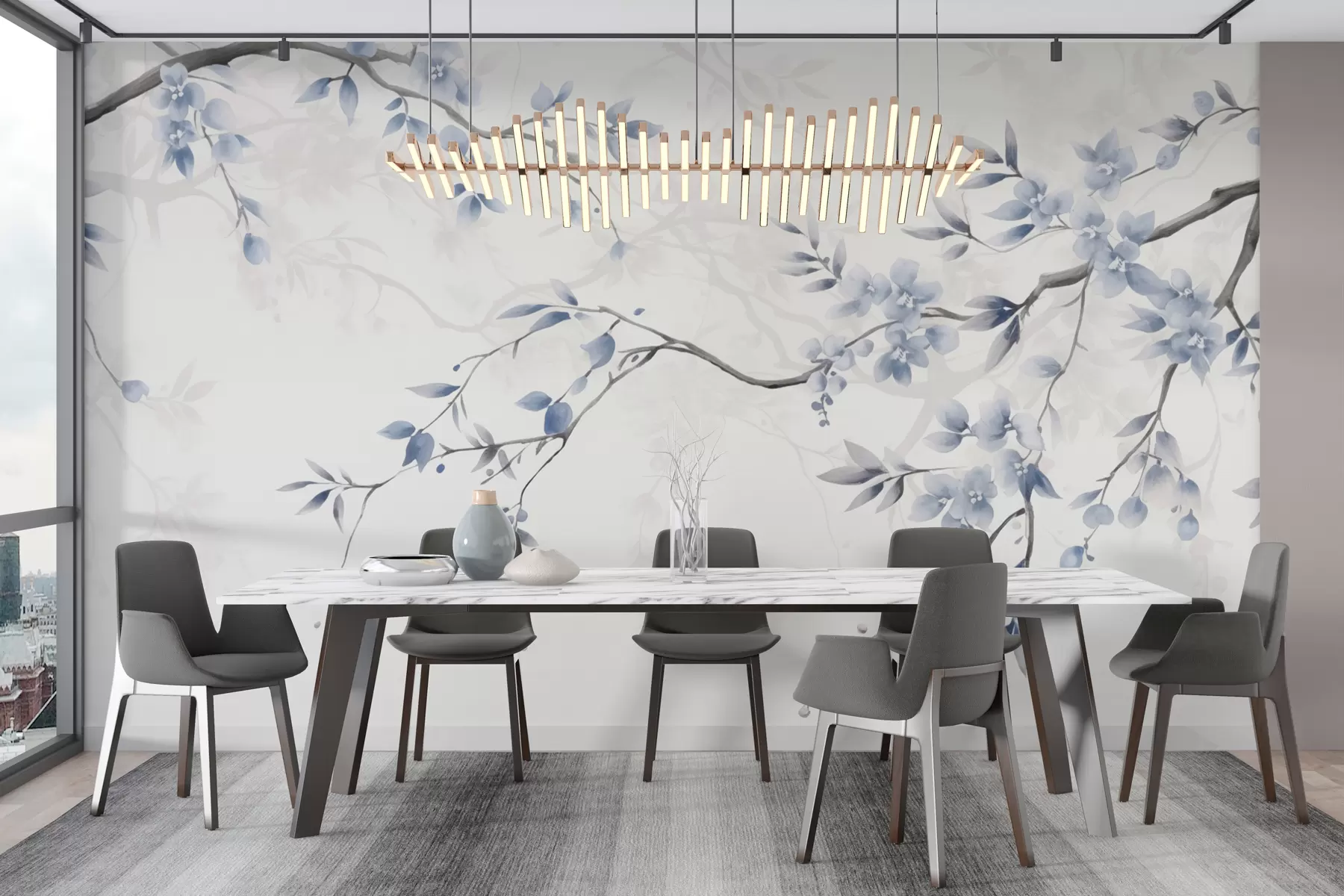 murais de parede Ramos modernos com flores e folhas w02449