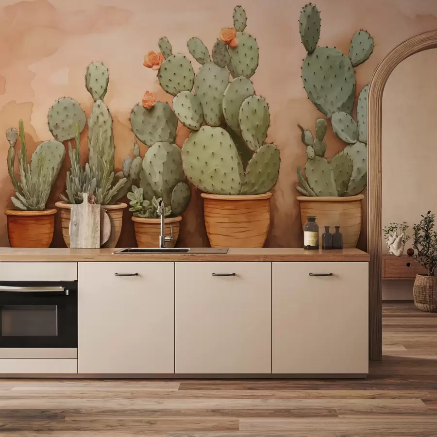 murais de parede Cactos em vasos contra uma parede w02434