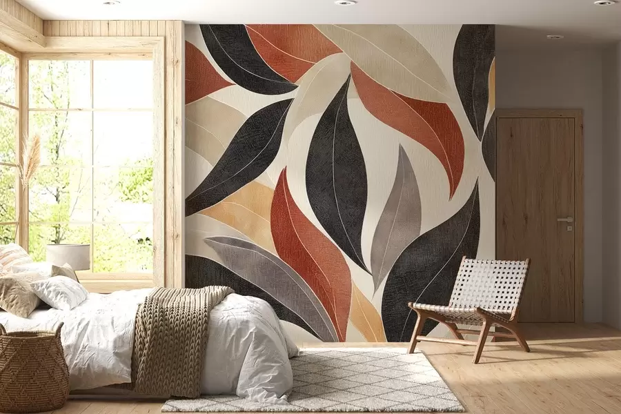 murais de parede folhas abstratas em uma paleta de tons terrosos - bege, terracota e cinza escuro w02452