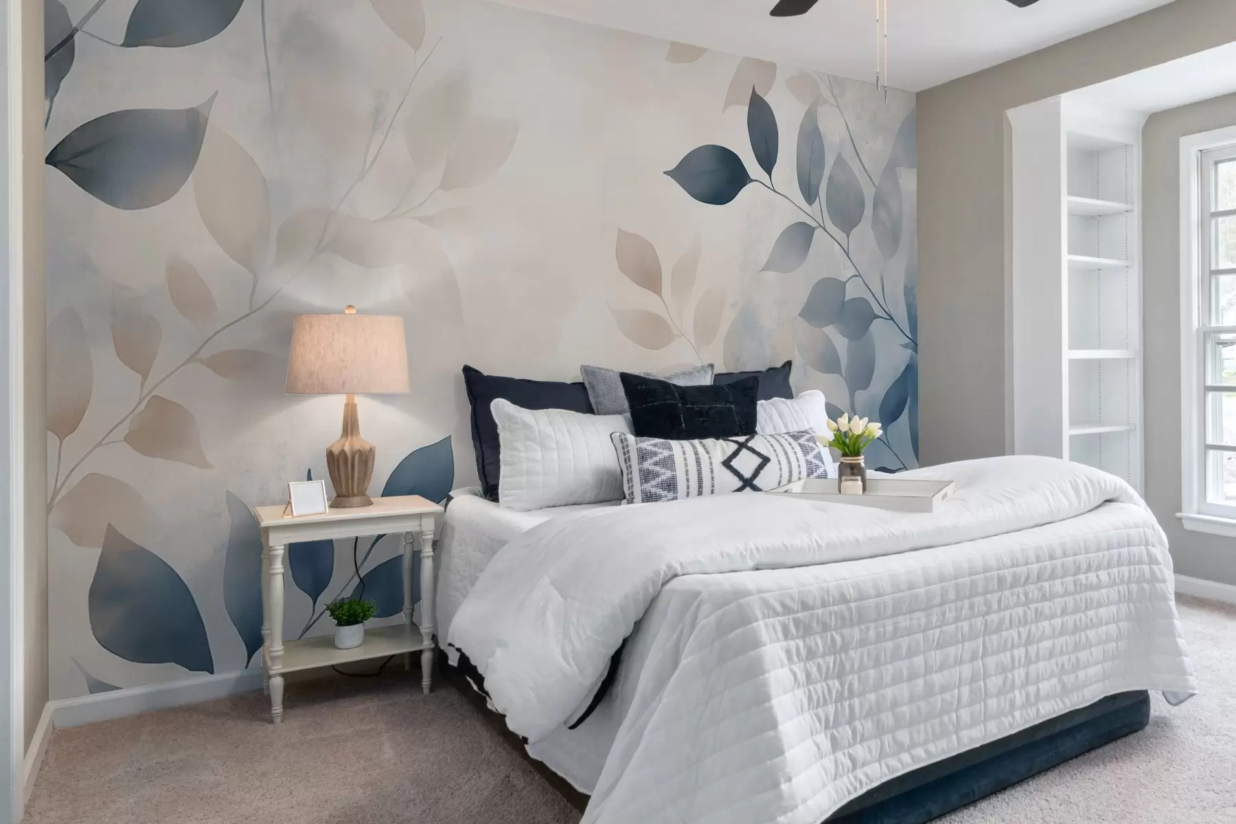 murais de parede folhas delicadas em técnica de aquarela w02453