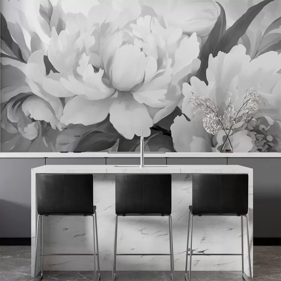 murais de parede Peônias em monocromático w02416