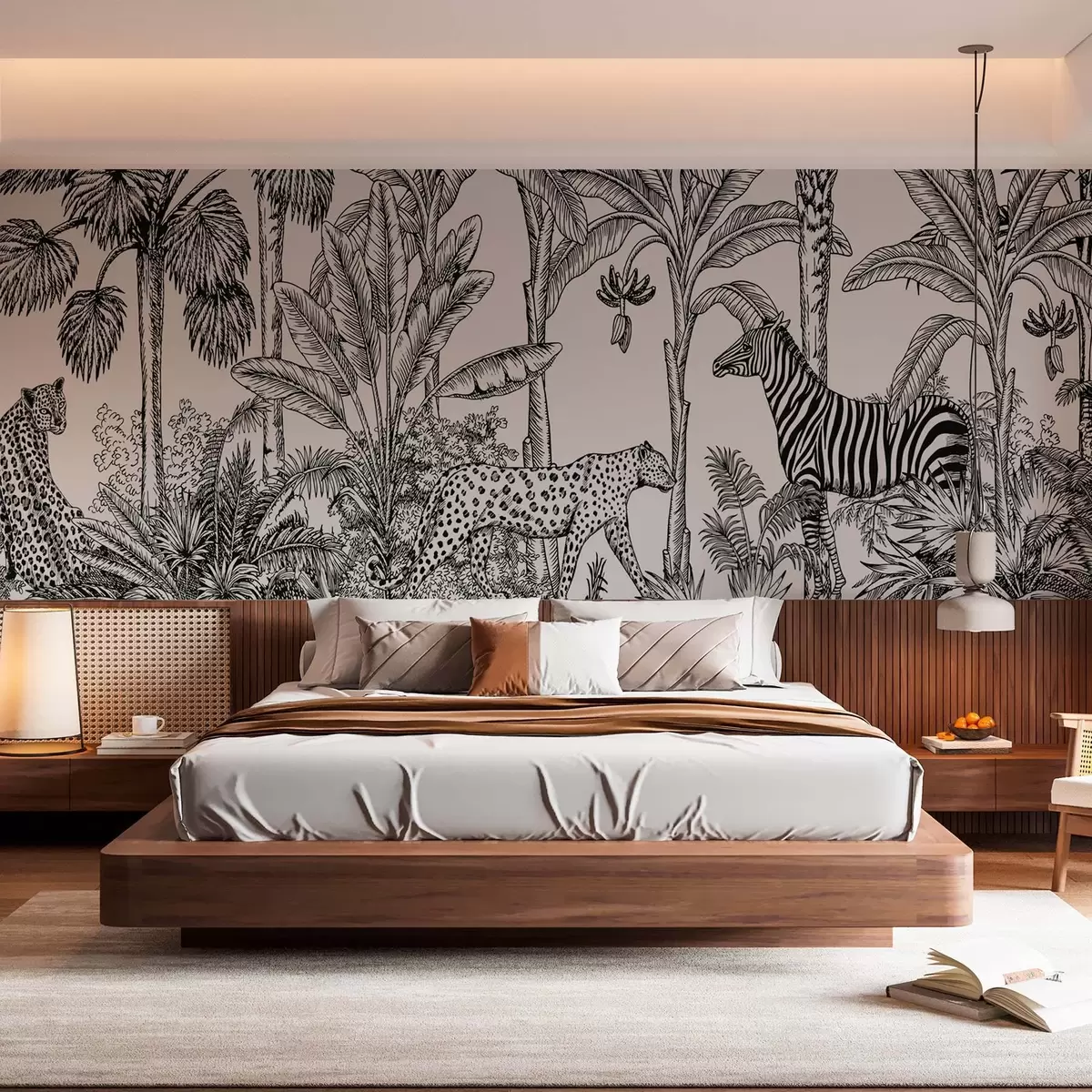 murais de parede Savana com leopardos e zebras w02419