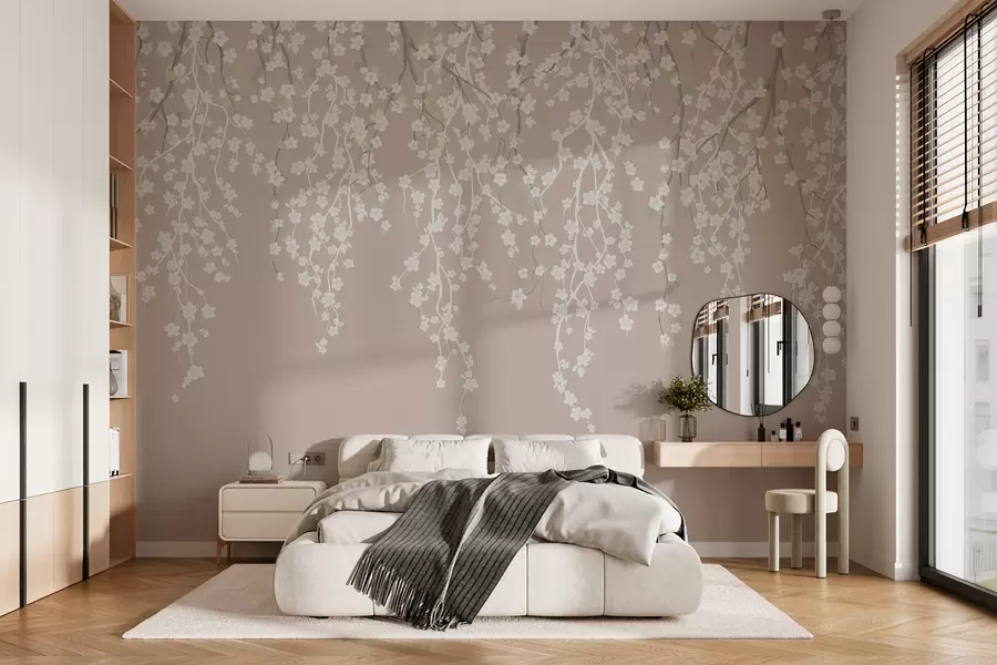 murais de parede Ramos delicados e esvoaçantes com flores em um fundo pastel w02479v2