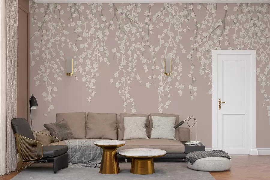 murais de parede Ramos delicados e esvoaçantes com flores em um fundo pastel w02479v2