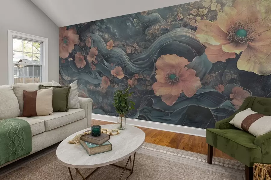 murais de parede Flores grandes em um fundo abstrato w08480