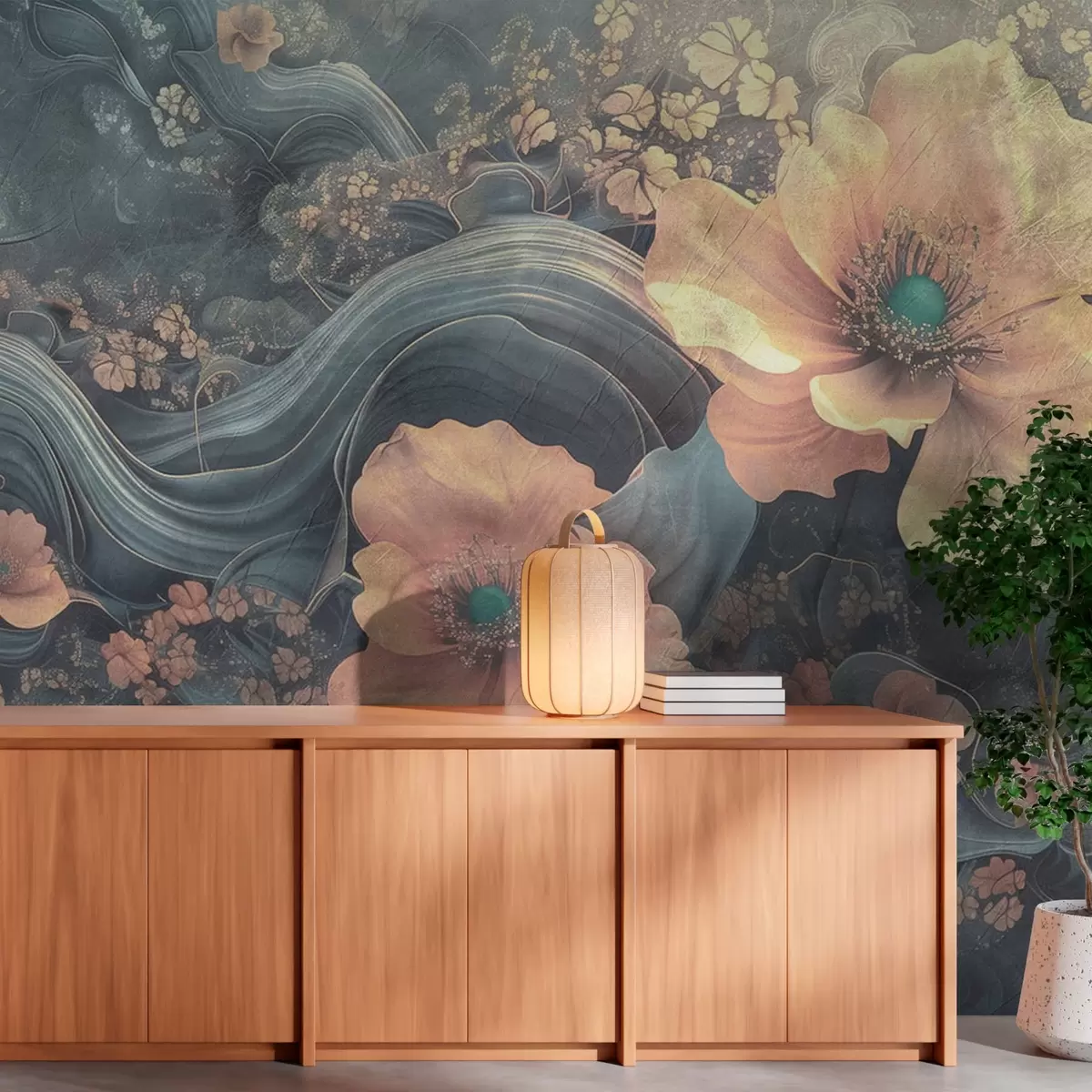 murais de parede Flores grandes em um fundo abstrato w08480