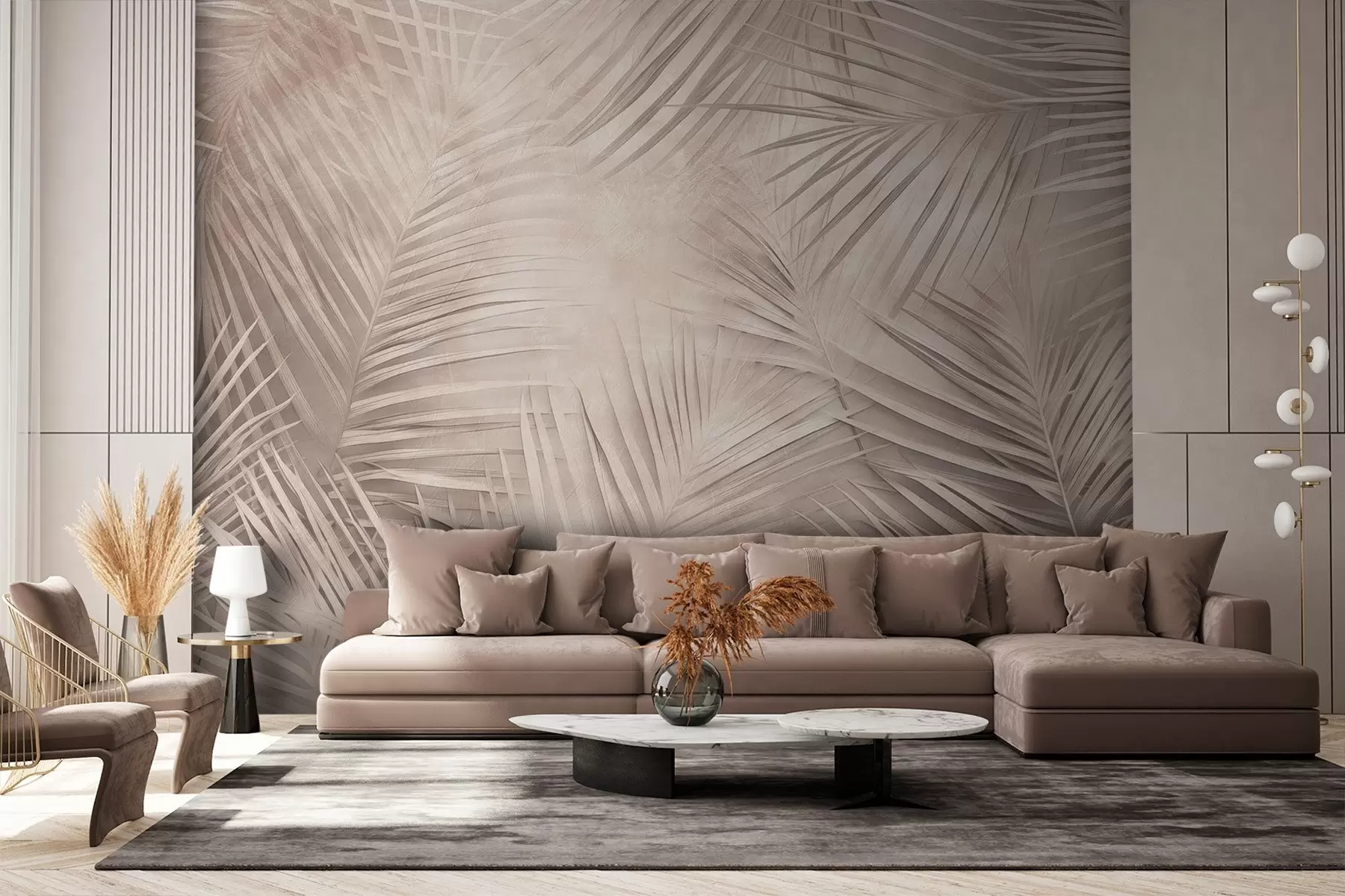 murais de parede Folhas tropicais em tons pastéis w08484