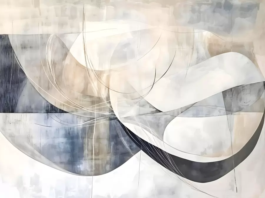 murais de parede Formas abstratas e formas em tons de branco, cinza, bege e azul contra um fundo texturizado desfocado w08461