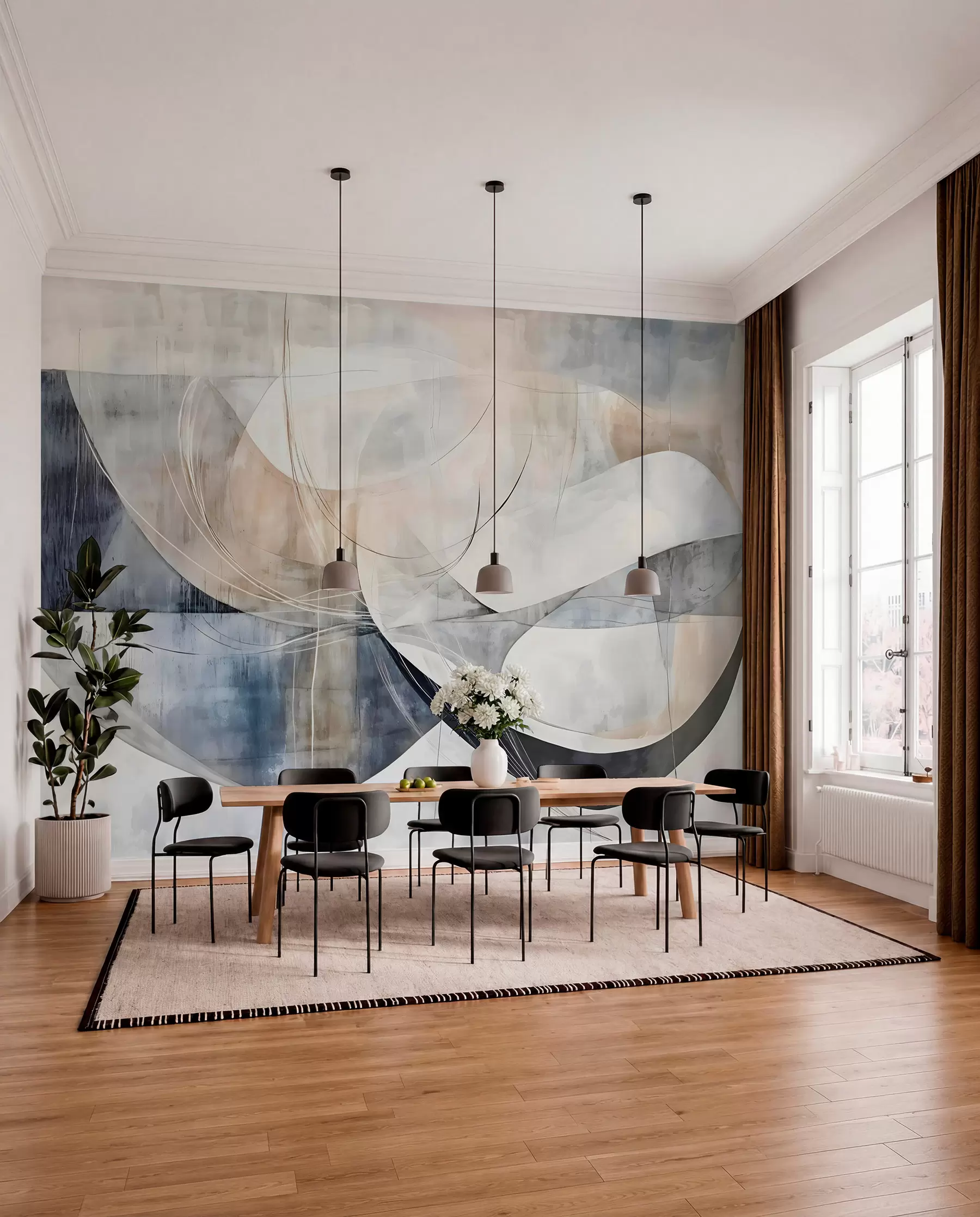 murais de parede Formas abstratas e formas em tons de branco, cinza, bege e azul contra um fundo texturizado desfocado w08461