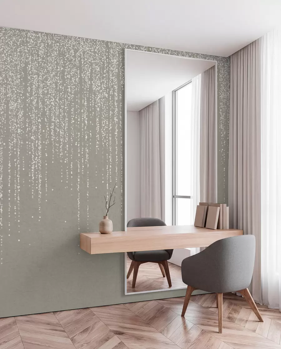murais de parede Uma elegante estampa vertical de guirlandas pontilhadas em um fundo bege texturizado, criando uma sensação de profundidade e movimento w08470