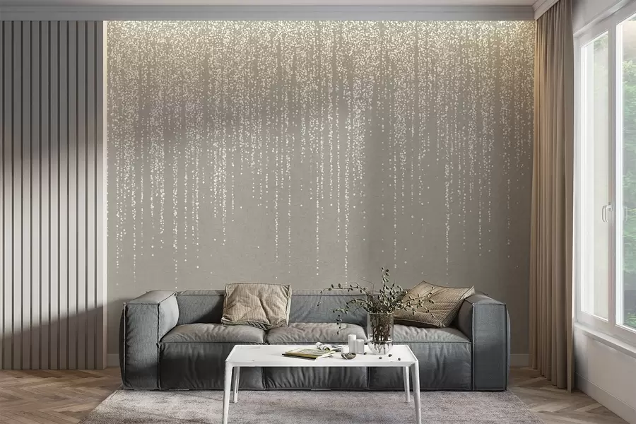 murais de parede Uma elegante estampa vertical de guirlandas pontilhadas em um fundo bege texturizado, criando uma sensação de profundidade e movimento w08470