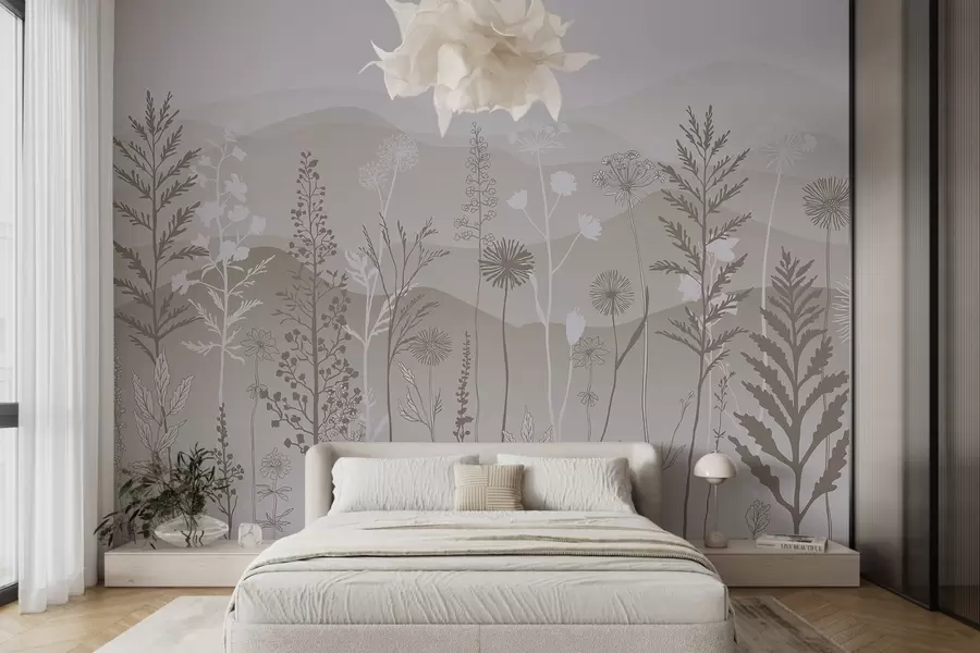 murais de parede papel de parede em estilo ecológico, flores silvestres em tons de marrom claro w02443v1