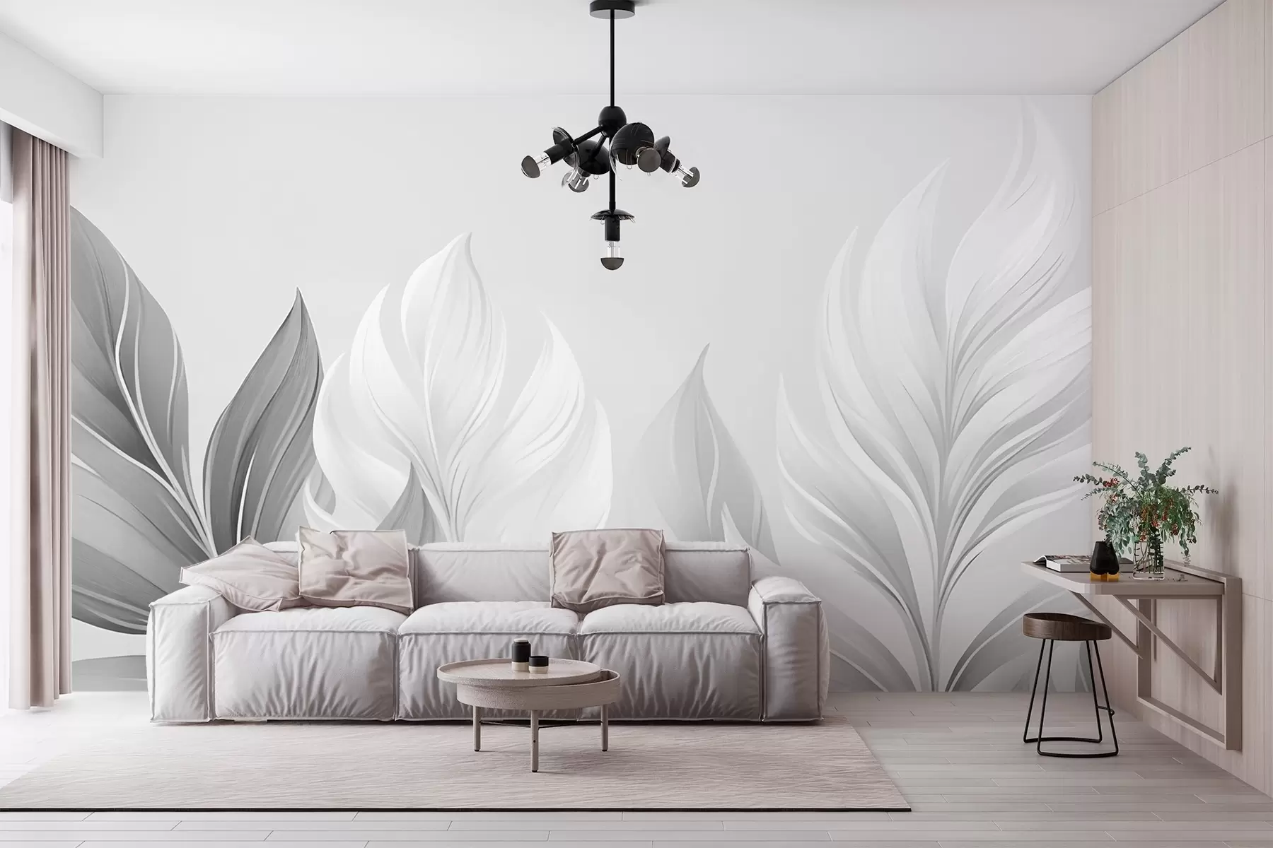 murais de parede Folhas abstratas em preto e branco w02458