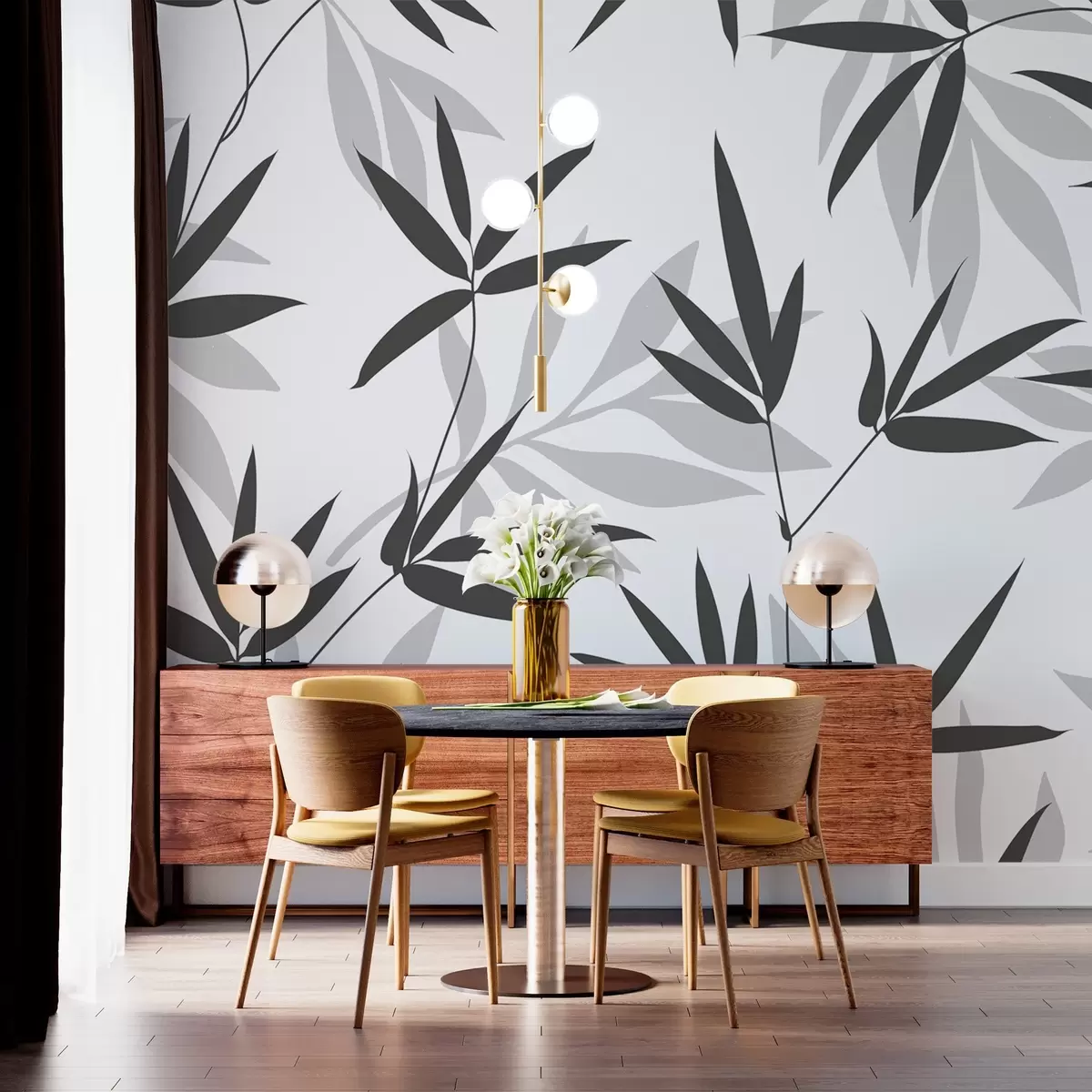 murais de parede Silhuetas de folhas de bambu w02460