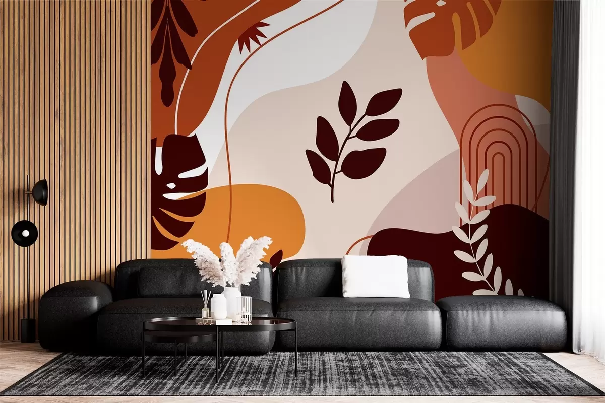 murais de parede Padrão abstrato com silhuetas de folhas w02462