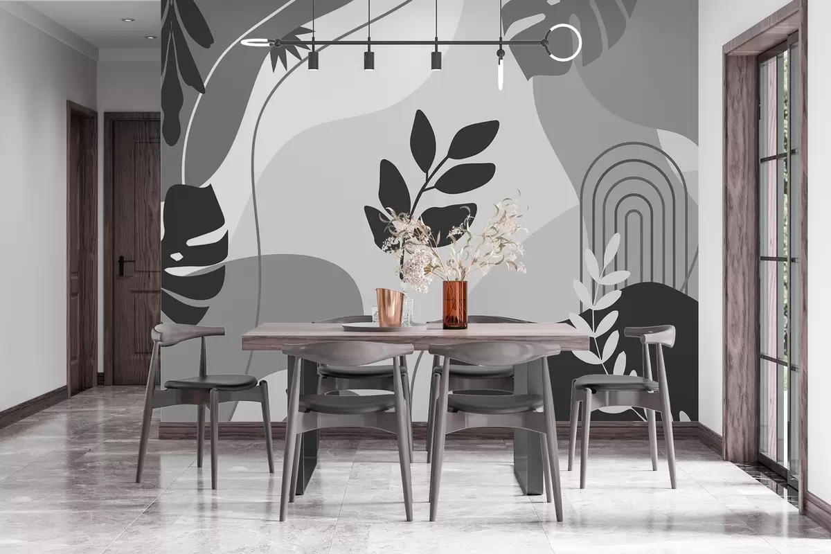 murais de parede Padrão abstrato com silhuetas de folhas w02462v2