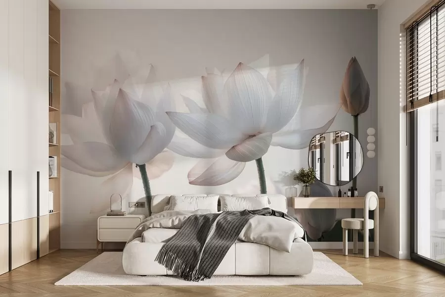 murais de parede Flores de lótus suaves com pétalas e folhas w08488