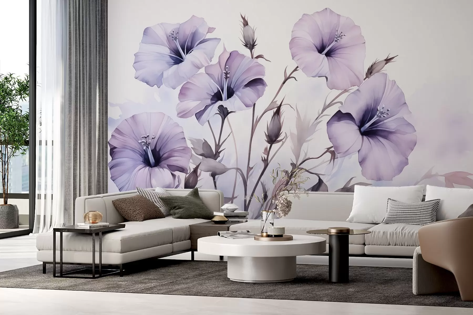 murais de parede Imitação de aquarela de flores de petúnia w02466