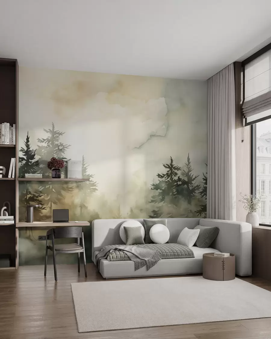 murais de parede Pintura de imitação de floresta em aquarela w02473