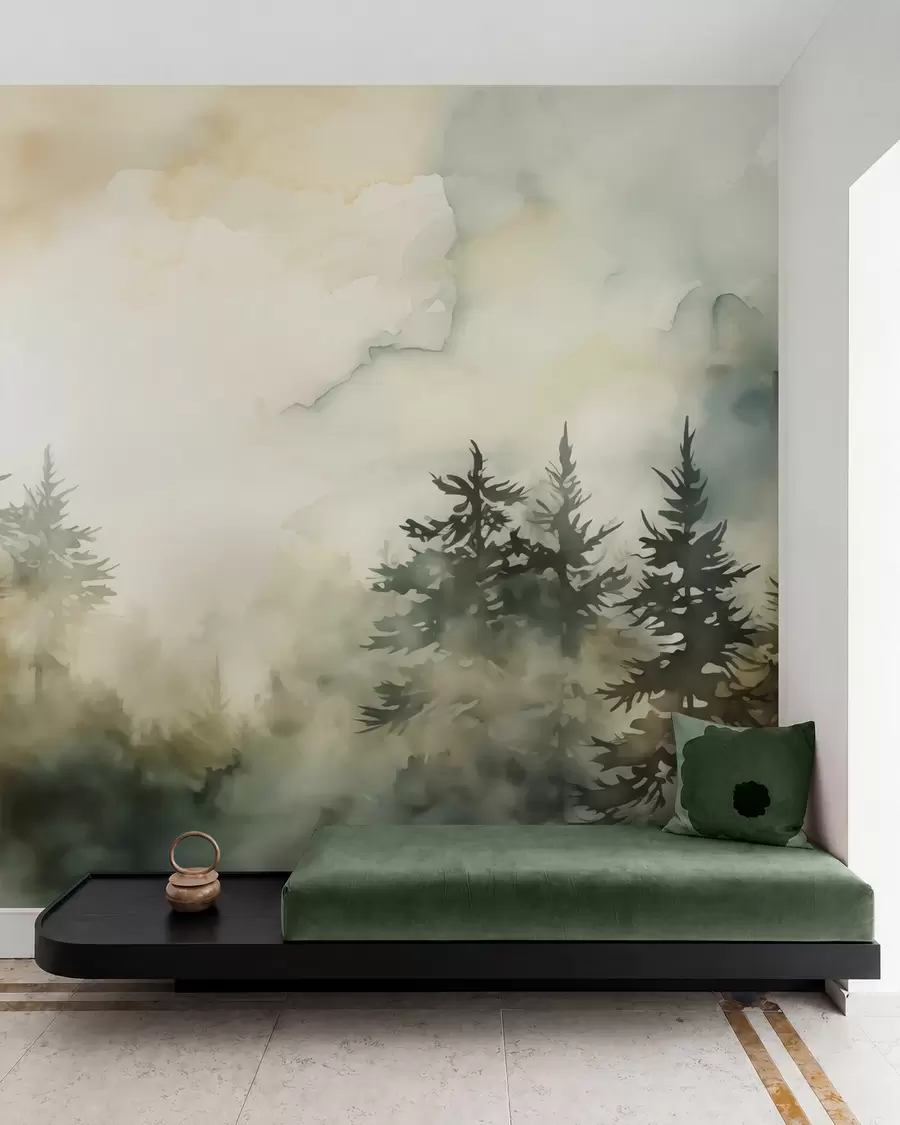 murais de parede Pintura de imitação de floresta em aquarela w02473