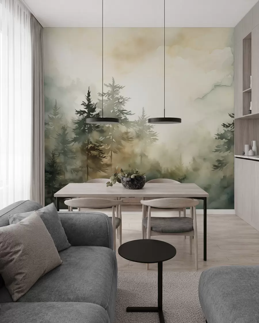 murais de parede Pintura de imitação de floresta em aquarela w02473