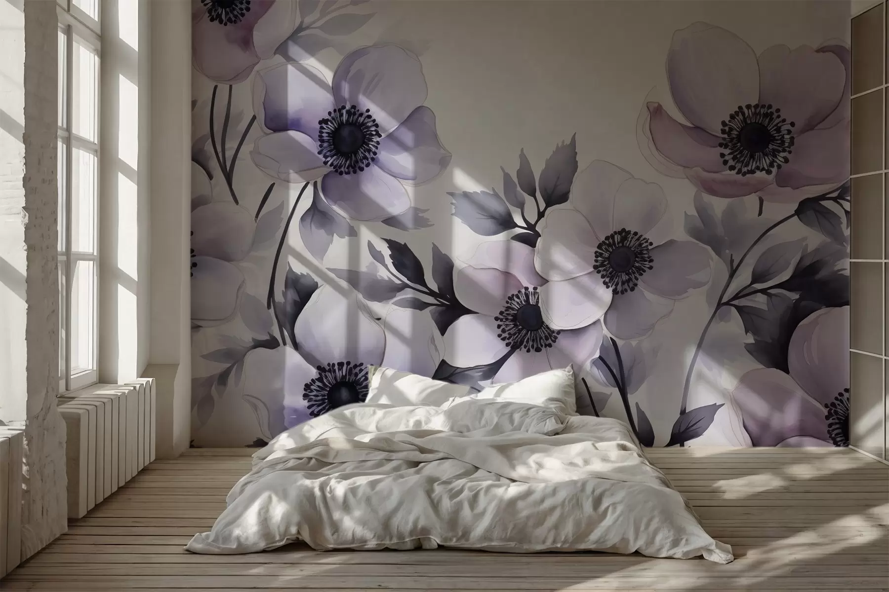 murais de parede Imitação de aquarela de flores violetas roxas w02494