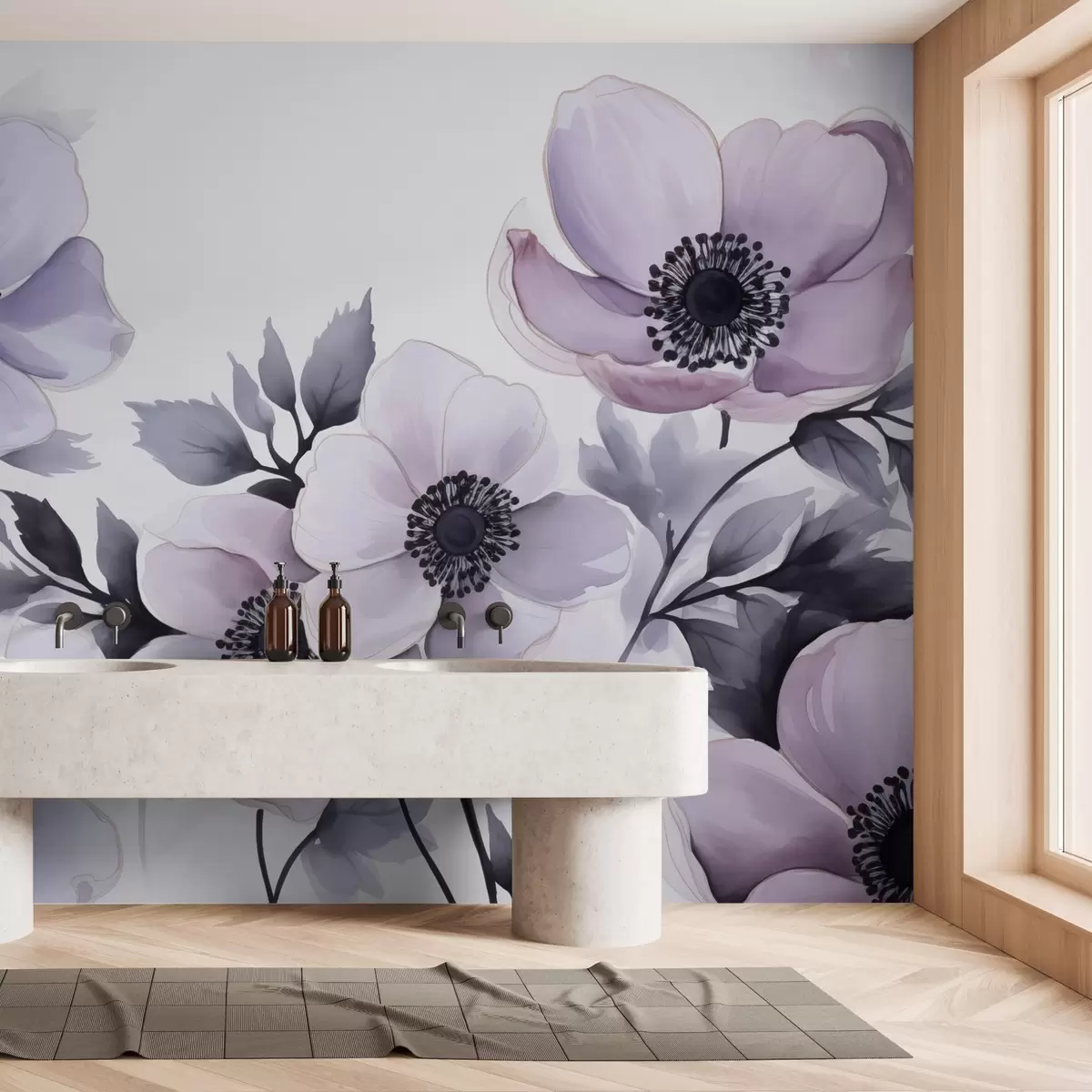 murais de parede Imitação de aquarela de flores violetas roxas w02494