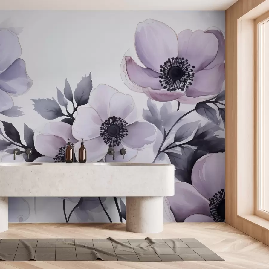 murais de parede Imitação de aquarela de flores violetas roxas w02494