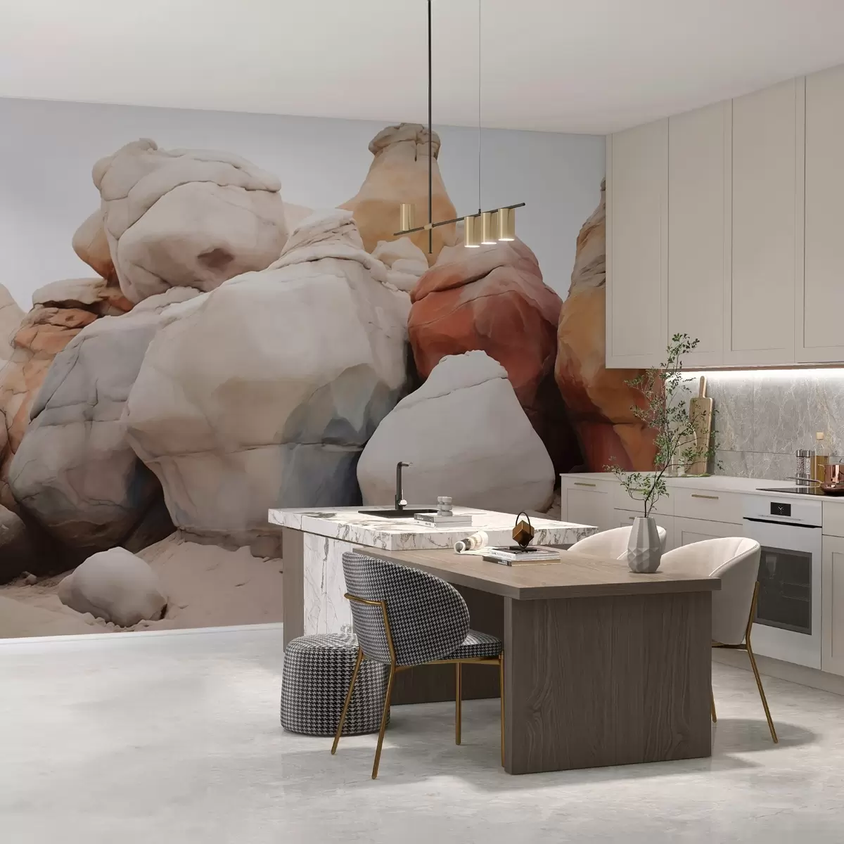 murais de parede Pedras grandes na areia, imitação de aquarela w02500