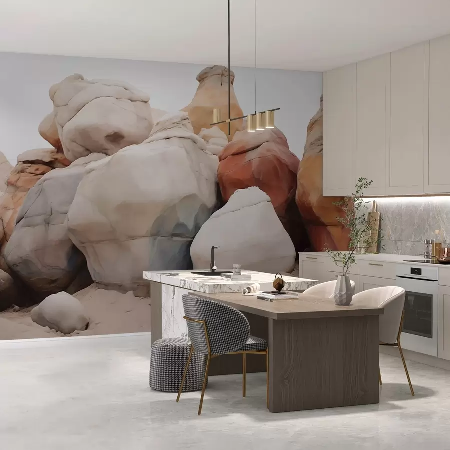 murais de parede Pedras grandes na areia, imitação de aquarela w02500