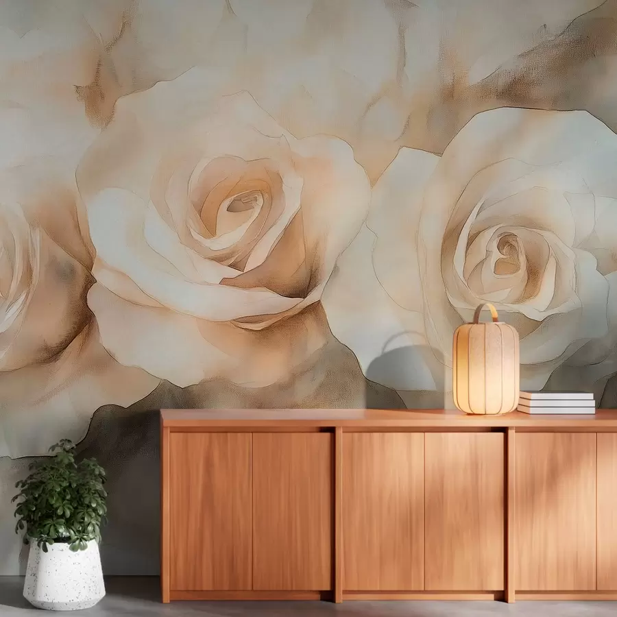 murais de parede Lindas rosas, estilo aquarela, cores bege, boêmio w02492