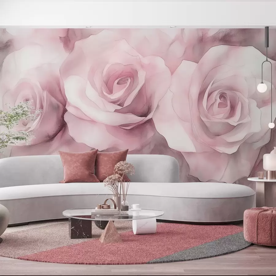 murais de parede Lindas rosas, estilo aquarela, cores rosa, boêmio w02492v1