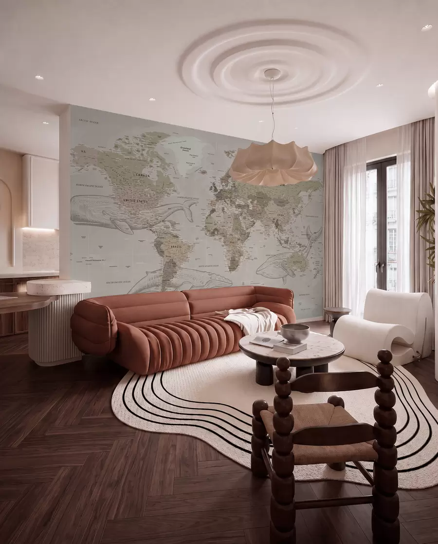 murais de parede Mapa do mundo com baleias u50449