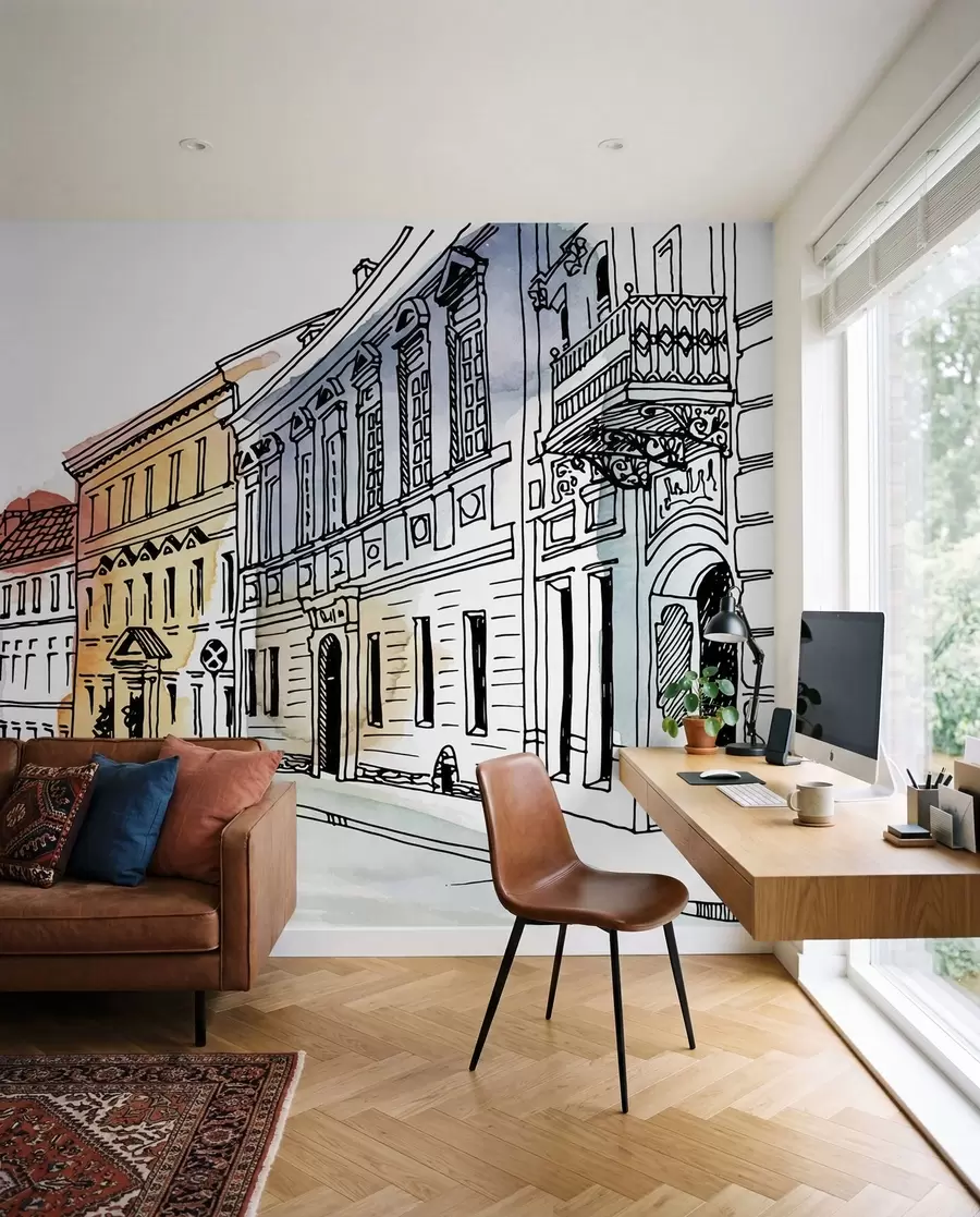 murais de parede Cidade velha, marcador e aquarela u51062